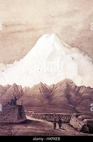 Dieses Kunstwerk von Rebul zeigt die künstlerischen und kulturellen Nuancen der Zeit des russischen Künstlers. Pjatigorsk, im Kaukasus gelegen, war ein Thema des Interesses an russischer Kunst, insbesondere an der Darstellung der regionalen Landschaften, Menschen und des täglichen Lebens. Rebuls Gemälde spiegeln die natürliche Schönheit und den historischen Reichtum der Gegend wider. Stockfoto