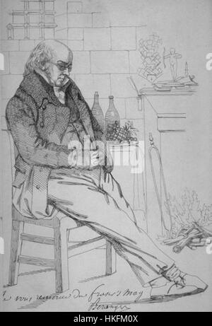 Dieses Porträt von Pierre Jean de Beranger fängt das Bild des französischen Sängers und Songwriters ein, der für seine Beiträge zur französischen Musik des 19. Jahrhunderts bekannt ist. Berangs Werke waren emblematisch für die politische und soziale Landschaft Frankreichs während dieser Zeit. Stockfoto