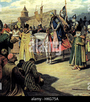 „Korovin Kazan“ ist eine lebendige Darstellung der Stadt Kasan des russischen Künstlers Konstantin Korovin. Das Gemälde fängt die Atmosphäre der russischen Stadt mit einem Schwerpunkt auf ihren lebhaften Straßen und einzigartigen kulturellen Besonderheiten ein. Stockfoto