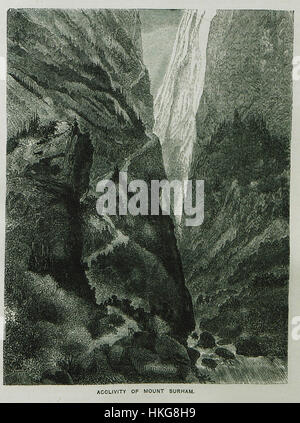 „Acclivity of Mount Surham“ ist ein Gemälde von William Francis Ainsworth aus dem Jahr 1870, das einen dramatischen Blick auf den Aufstieg des Berges zeigt. Ainsworths detailreiche Landschaftsmalerei unterstreicht die Schönheit der Natur und das raue Gelände. Stockfoto