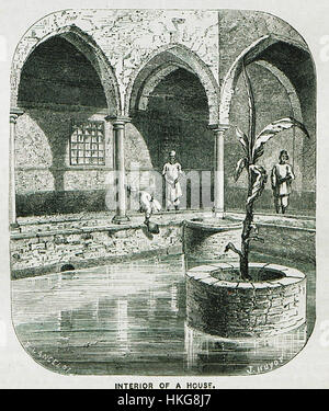 William Francis Ainsworths Gemälde „Innenraum eines Hauses“ aus dem Jahr 1870 zeigt eine detaillierte Szene des viktorianischen Wohnlebens. Das Ölgemälde gibt Einblicke in das Design und die Architektur dieser Zeit. Stockfoto