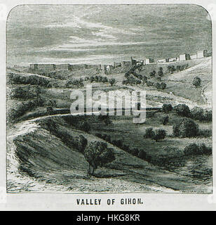 Ein Landschaftsgemälde mit dem Titel *Valley of Gihon* von William Francis Ainsworth, das 1870 entstand. Das Kunstwerk zeigt einen ruhigen und historischen Blick auf das Tal von Gihon mit einem Schwerpunkt auf natürlicher Schönheit und geologischen Besonderheiten. Stockfoto