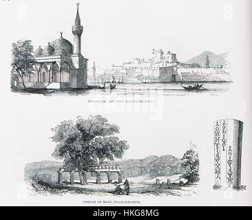 Das Gemälde von Allan John H aus dem Jahr 1843 fängt die Pracht des Marstempel im antiken Halikarnassos ein und bietet einen historischen Blick auf dieses einst prächtige Gebäude. Stockfoto