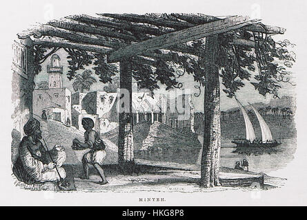 Minyeh Allan John H's Gemälde von 1843 zeigt eine bedeutende historische Szene und hebt die detaillierte Darstellung von Figuren aus der Zeit hervor. Das Kunstwerk repräsentiert eine Mischung aus Realismus und historischer Genauigkeit. Stockfoto