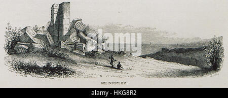 Allan John H’ Gemälde Selinuntium von 1843 bietet einen Blick auf die antike griechische Stadt in ihren Ruinen. Das Kunstwerk hebt die Pracht der architektonischen Überreste der Stadt hervor und spiegelt ihre kulturelle Bedeutung während der klassischen Zeit wider. Stockfoto