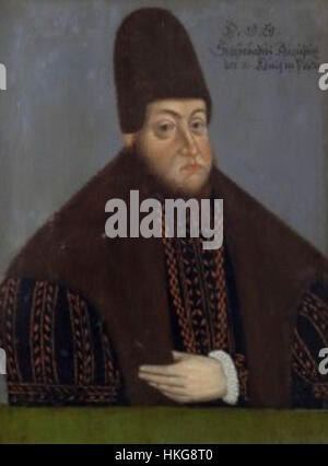Dieses Porträt zeigt Sigismund Augustus II., den letzten König von Polen und Großherzog von Litauen, der für seine bedeutende Rolle in den politischen und militärischen Angelegenheiten des Polnisch-litauischen Commonwealth im späten 16. Jahrhundert bekannt war. Stockfoto