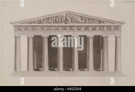Stuart James und Nicholas Revett’ Zeichnung „die Erhebung des Portikus des Parthenon“ aus dem Jahr 1787 ist ein wichtiges Werk, das die architektonischen Details des Parthenon in Athen dokumentiert. Stockfoto