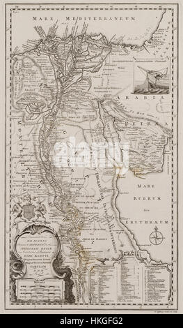 Karte von Ägypten mit einem Teil der arabischen Halbinsel Zeichnung des Bogens und Ruder der kleinen Holzschiff in der Region Pococke Richard 1743 Stockfoto