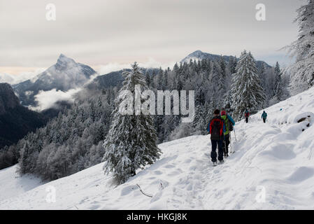 Wandern Sie im Winter in der Chartreuse Berge Stockfoto