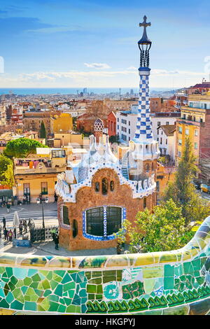 Park Güell von Antoni Gaudi, Barcelona, Katalonien, Spanien Stockfoto