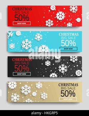 Weihnachtsverkauf Banner Set mit Schneeflocken. Vektor-Illustration. Stock Vektor