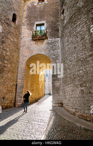 Alten Stadt Girona Straße, Katalonien, Spanien Stockfoto