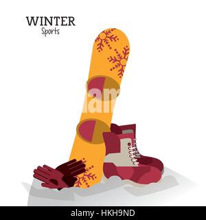 Wintersport Stiefel Snowboard und Handschuhe Stock Vektor