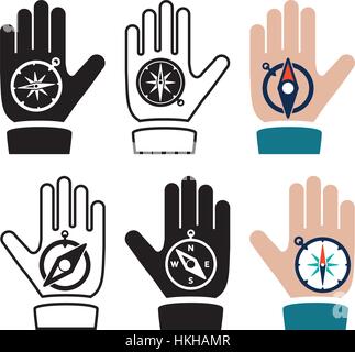 Vektor-Sammlung von Kompass in der hand flach icons Stock Vektor