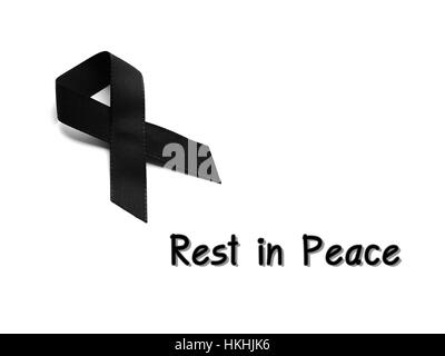 Schwarz Farbband für Trauer mit Rest im Frieden Text auf weißem Hintergrund Stockfoto