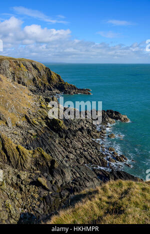 Klippen entlang Solway Küste in der Nähe von Isle of Fund, Wigtonshire, Dumfries & Galloway, Schottland Stockfoto