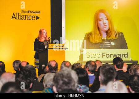 Belfast, Nordirland. 22. März 2014 - befasst MP für East Belfast, Naomi Long, sich der Partei Allianz-Konferenz Stockfoto