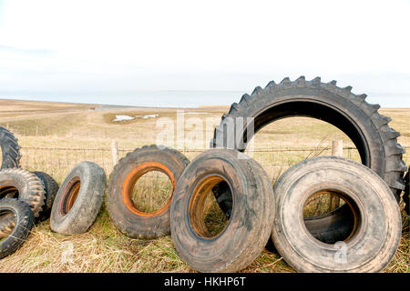 illegal gedumpten LKW und Traktorreifen in einem Naturschutzgebiet in der Provinz Zeeland in den Niederlanden Stockfoto