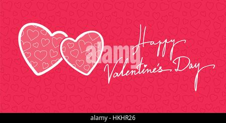 Valentinstag Hintergrund zur Begrüßung Banner-Design mit handgezeichneten Schriftzug und Herzen. Einsetzbar als nahtlose Muster. EPS8-Vektor-Illustration. Stock Vektor