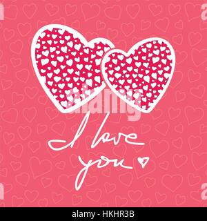 Valentinstag Hintergrund für Grußkarte Design mit handgezeichneten Schriftzug und Herzen. Einsetzbar als nahtlose Muster. EPS8-Vektor-Illustration. Stock Vektor