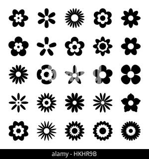 Reihe von Black Flower Icons Isolated on White Stock Vektor