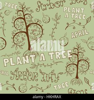 Tag des Baumes handgezeichneten nahtlose Blumenmuster Stock Vektor