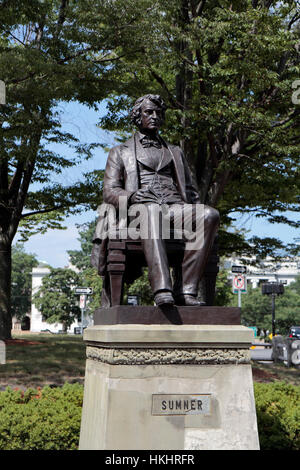 Charles Sumner Statue, Harvard Yard, Cambridge, Massachusetts, Vereinigte Staaten von Amerika. Stockfoto