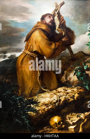 Franz von Assisi. "Saint Francis in der Ekstase" von Giovanni Benedetto Castiglione (Il Grechetto), Öl auf Leinwand, 1650 Stockfoto