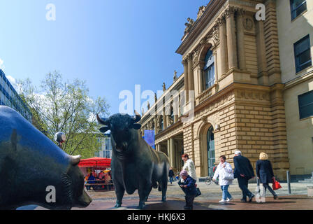 Frankfurt Am Main: Börse mit Bulle und Bär, Zeil, Hessen, Hessen, Deutschland Stockfoto