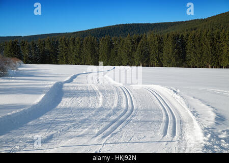 Winterlandschaft mit einer modifizierten Langlauf-Loipen Stockfoto