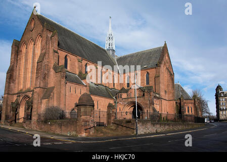 Baronie Hall in Glasgow eine rote Sandstein viktorianischen gotischen Kirche. Stockfoto