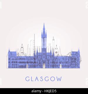 Umriss Glasgow Skyline mit Sehenswürdigkeiten. Vektor-Illustration. Business-Reisen und Tourismus-Konzept mit historischen Gebäuden. Bild für Präsentation, bann Stock Vektor