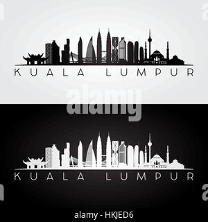 Kuala Lumpur Skyline und Wahrzeichen Silhouette, schwarz / weiß Design, Vektor-Illustration. Stock Vektor