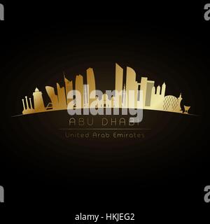 Goldene Logo Stadt Skyline von Abu Dhabi. Vektor-Silhouette-illustration Stock Vektor