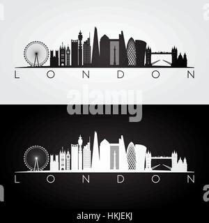 London Skyline und Wahrzeichen Silhouette, schwarz / weiß Design, Vektor-Illustration. Stock Vektor