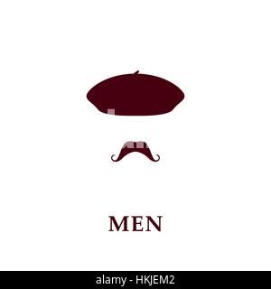 Männer-Barett und Schnurrbart Modeikone im flachen Stil. Vektor-Illustration. Stock Vektor