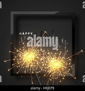 Alles Gute zum Geburtstag, schwarze Schriftzug mit brennenden Wunderkerzen Stock Vektor