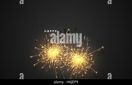 Alles Gute zum Geburtstag, schwarze Schriftzug mit brennenden Wunderkerzen Stock Vektor