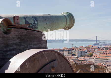 Luftaufnahme der Stadt, am 25. April Brücke, Lissabon, Portugal Stockfoto