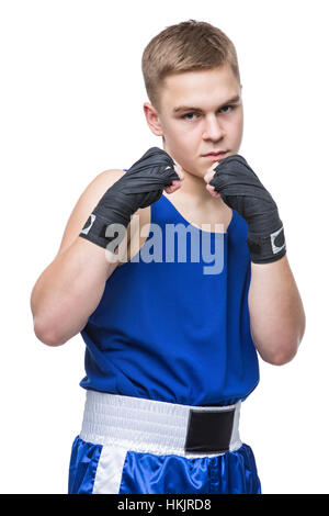 Jungen Boxer Sportler in blau Sport Anzug Stockfoto