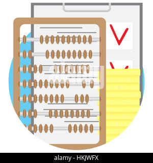 Überprüfen Budget Vektor Icon flach. Balance, die zählen, goldene finanzielle Abbildung Stockfoto