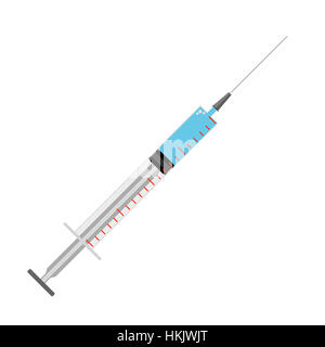 Spritze Vektor flache isoliert auf weißem Hintergrund. Spritze mit Nadel für die Injektion von medizinischen Drogen, Impfstoff für Pflege und Behandlung. Vektor-illustration Stockfoto