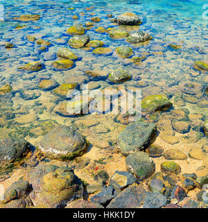 Meeresboden mit Felsen und Korallen Stockfoto