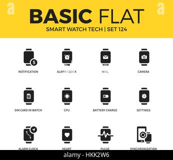 Basis-Set von Smart Watch Tech icons Stock Vektor