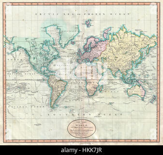 1801 Cary Weltkarte am Mercator-Projektion - Geographicus - WorldMerc-Cary-1801 Stockfoto