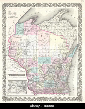 1855 Colton Karte von Wisconsin - Geographicus - Wisconsin-Colton-1855 Stockfoto