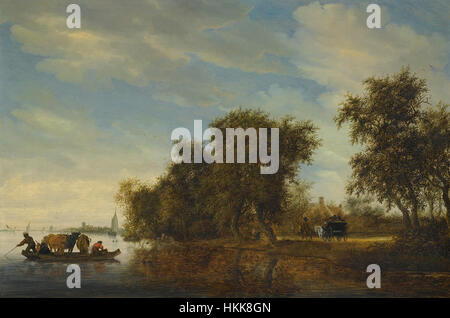 Flusslandschaft mit einer Fähre, Öl auf Eiche von Salomon van Ruysdael, 1653 Stockfoto