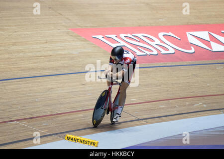 Manchester, UK. 28. Januar 2017. Ethan Vernon konkurriert in der Mens 1000 m-Zeitfahren in 2017 HSBC UK National Track Championships Tag zwei im nationalen Cycling Centre, Manchester.      Bildnachweis: Dan Cooke/Alamy Live-Nachrichten Stockfoto