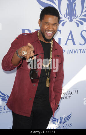 Hallandale, USA. 28. Januar 2017. Usher Raymond besucht The Inaugural $ 12 Millionen Pegasus World Cup Invitational, der weltweit reichsten Thoroughbred Pferderennen in Gulfstream Park in Hallandale, Florida. Bildnachweis: Mpi04/Medien Punch/Alamy Live-Nachrichten Stockfoto