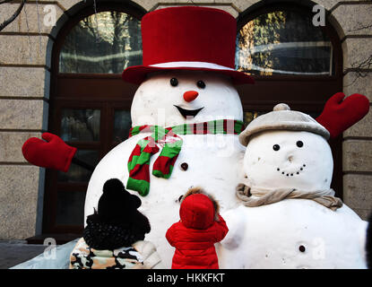 Harbin, China Provinz Heilongjiang. 29. Januar 2017. Touristen sehen Schneeskulpturen während der einwöchigen Frühlingsfest Ferien in Harbin, der Hauptstadt des nordöstlichen Chinas Provinz Heilongjiang, 29. Januar 2017. Bildnachweis: Wang Jianwei/Xinhua/Alamy Live-Nachrichten Stockfoto